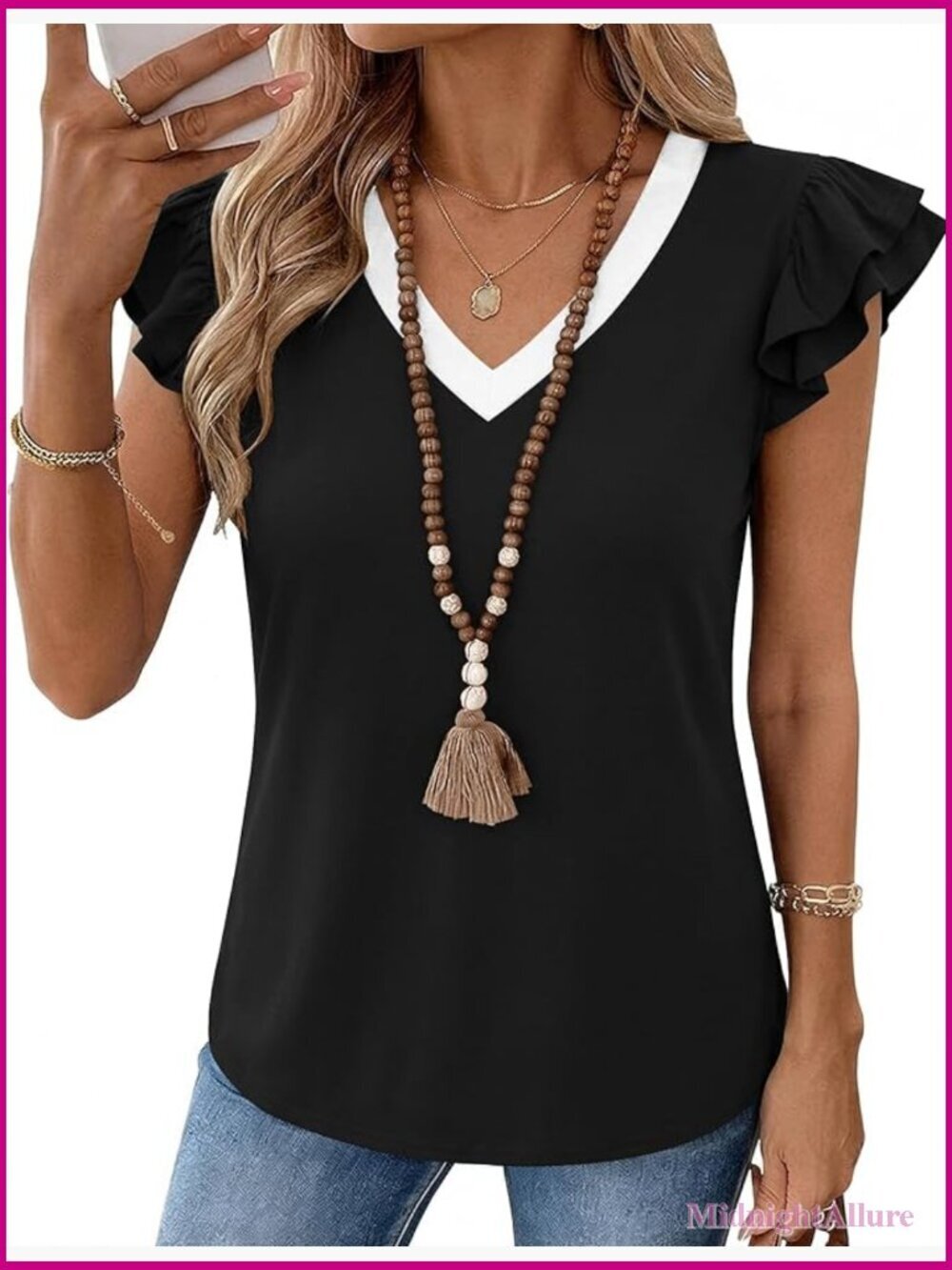 V Neck Sleeveless Ruffle Tank Top Slim Fit Summer Blouse
